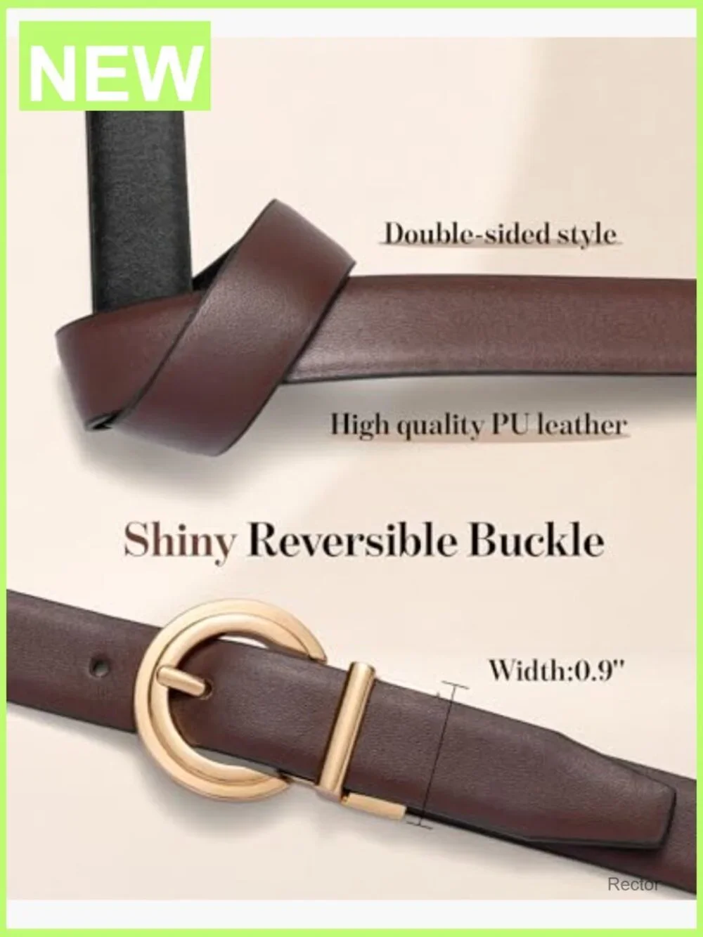 Reversible Faux Leather Belt with Rotating Gold Buckle